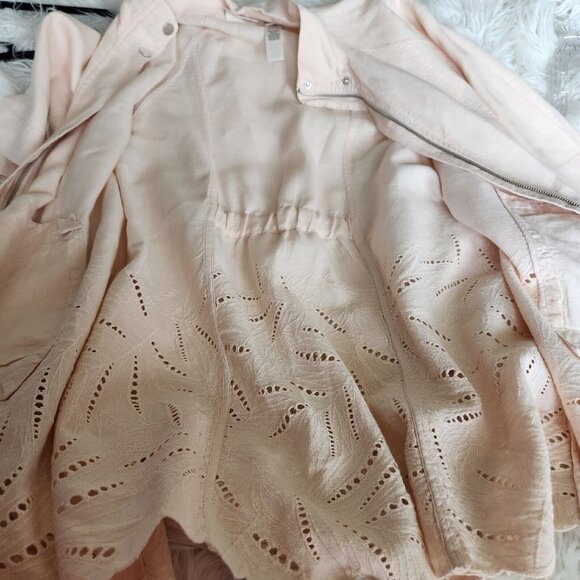 Chico’s 100% Linen Jacket Women’s  Zip Long Size 2 M 12  Eyelet Cutouts Pink‎ - Picture 11 of 16